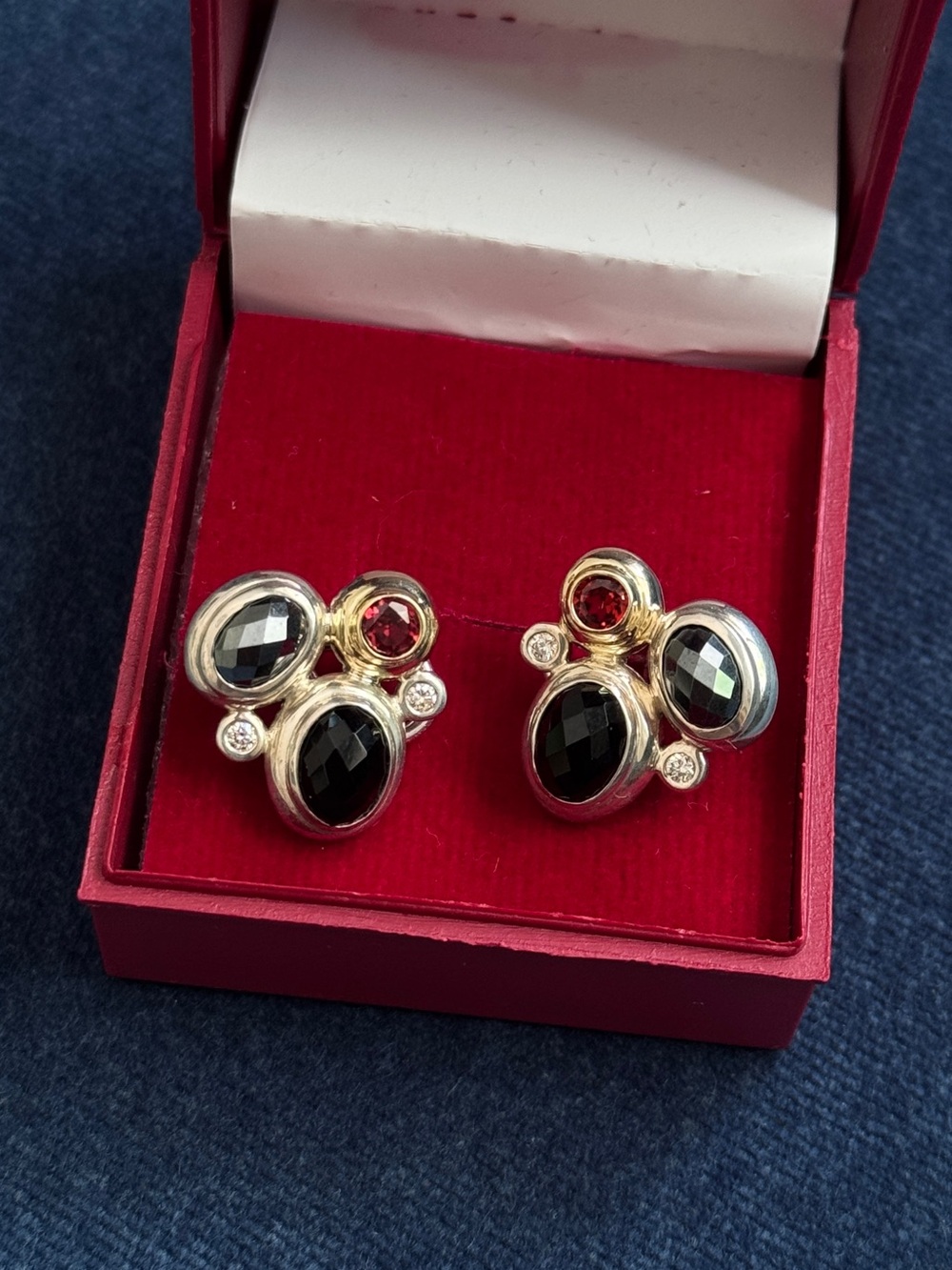 Rare David Yurman  925  & 18k Diamond‎ and Multistone Mosaic Earclips Earrings